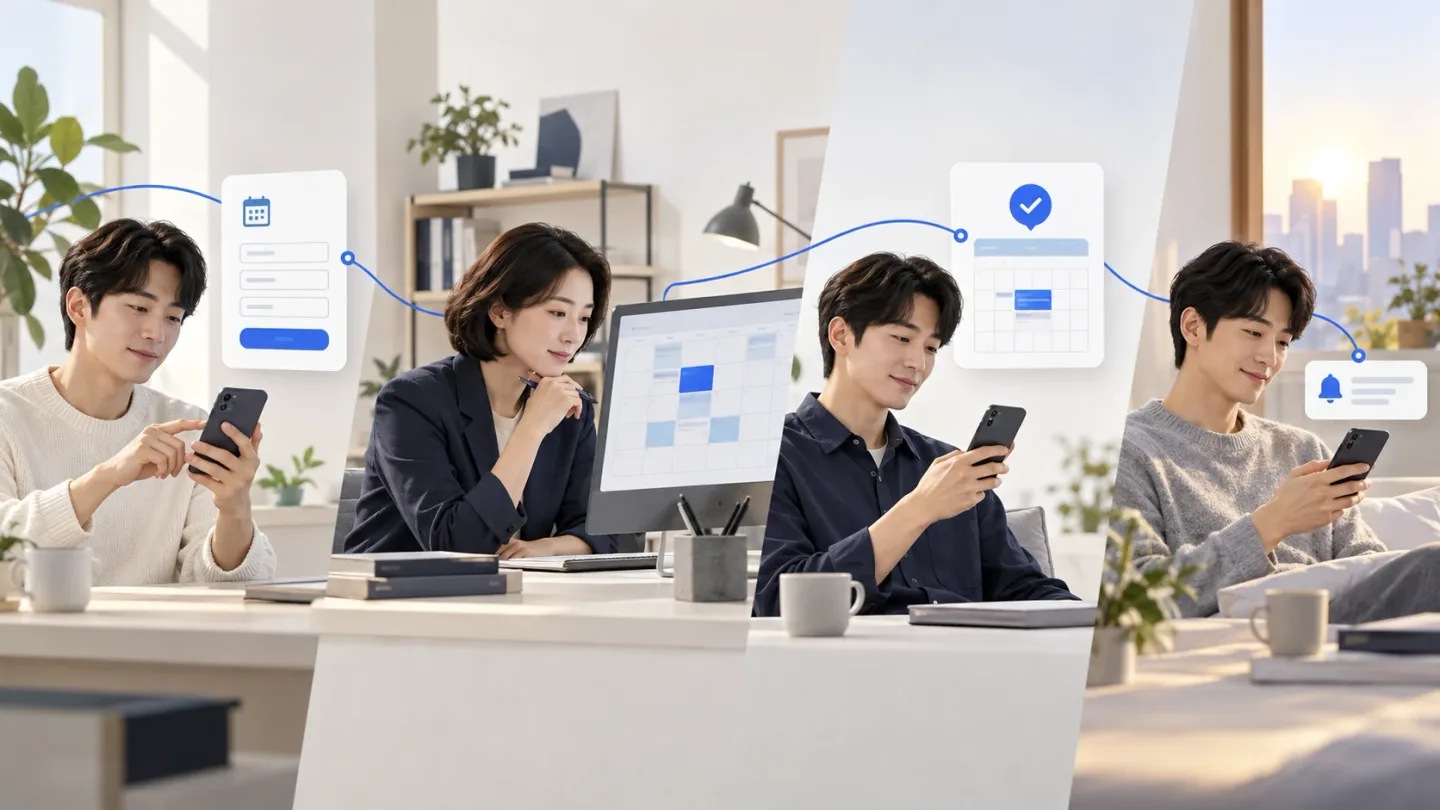 예약 요청에서 일정 확인, 확정 안내와 전날 알림까지 이어지는 상담 운영 흐름