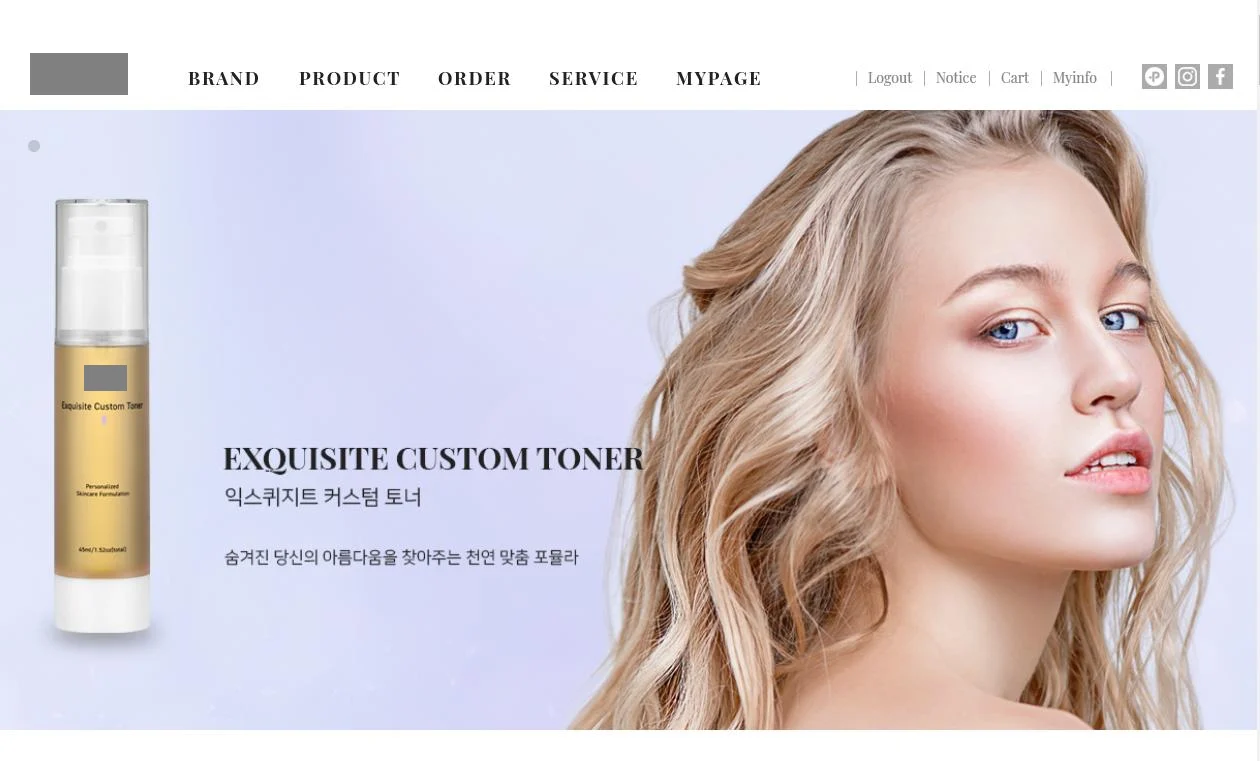 맞춤 토너 소개 화면(브랜드 로고는 회색으로 가림)